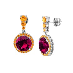 Lavinya Küpe - Rodolit garnet ve sitrin 8 ayar beyaz altın küpe #1dyd2kg