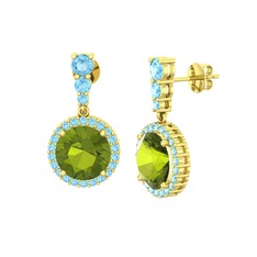 Peridot ve akuamarin 18 ayar altın küpe