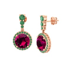 Rodolit garnet ve kök zümrüt 18 ayar rose altın küpe