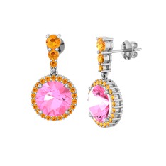 Pembe kuvars ve sitrin 8 ayar beyaz altın küpe