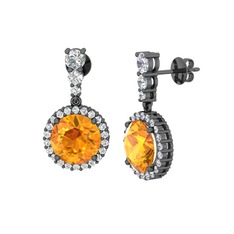 Lavinya Küpe - Sitrin ve swarovski 925 ayar siyah rodyum kaplama gümüş küpe #1grx5q