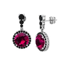 Lavinya Küpe - Rodolit garnet ve siyah zirkon 14 ayar beyaz altın küpe #1gz4a7f