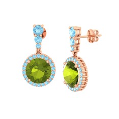 Peridot ve akuamarin 14 ayar rose altın küpe