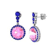 Pembe kuvars ve lab safir 8 ayar beyaz altın küpe