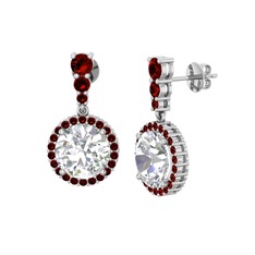 Lavinya Küpe - Beyaz zirkon ve garnet 14 ayar beyaz altın küpe #1itkcsp