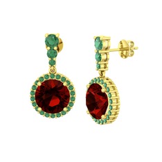 Garnet ve kök zümrüt 14 ayar altın küpe