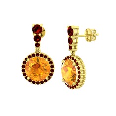 Lavinya Küpe - Sitrin ve garnet 925 ayar altın kaplama gümüş küpe #1j1j5ed