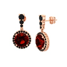 Garnet ve siyah zirkon 18 ayar rose altın küpe