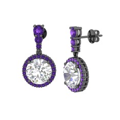 Beyaz zirkon ve ametist 925 ayar siyah rodyum kaplama gümüş küpe