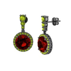 Garnet ve peridot 925 ayar siyah rodyum kaplama gümüş küpe