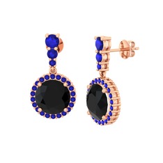 Siyah zirkon ve lab safir 14 ayar rose altın küpe