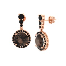 Dumanlı kuvars ve siyah zirkon 18 ayar rose altın küpe