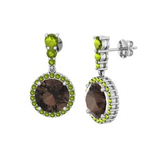 Dumanlı kuvars ve peridot 18 ayar beyaz altın küpe