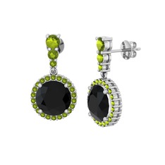 Siyah zirkon ve peridot 18 ayar beyaz altın küpe