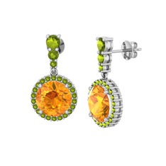 Lavinya Küpe - Sitrin ve peridot 18 ayar beyaz altın küpe #1ll9i0o
