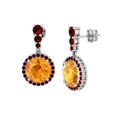 Lavinya Küpe - Sitrin ve garnet 8 ayar beyaz altın küpe #1lo0tvi