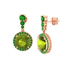 Peridot ve yeşil kuvars 14 ayar rose altın küpe