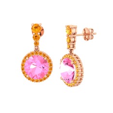 Lavinya Küpe - Pembe kuvars ve sitrin 18 ayar rose altın küpe #1ohs9vr