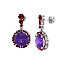 Ametist ve garnet 18 ayar beyaz altın küpe