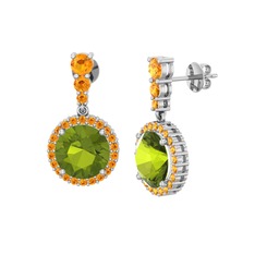 Peridot ve sitrin 14 ayar beyaz altın küpe