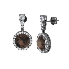 Lavinya Küpe - Dumanlı kuvars ve swarovski 925 ayar siyah rodyum kaplama gümüş küpe #1pbc10