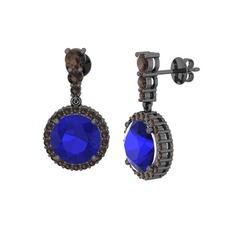 Lab safir ve dumanlı kuvars 925 ayar siyah rodyum kaplama gümüş küpe