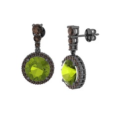 Peridot ve dumanlı kuvars 925 ayar siyah rodyum kaplama gümüş küpe