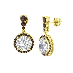 Swarovski ve dumanlı kuvars 14 ayar altın küpe