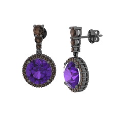 Lavinya Küpe - Ametist ve dumanlı kuvars 925 ayar siyah rodyum kaplama gümüş küpe #1rwok0q