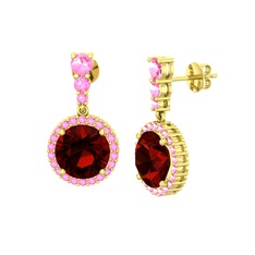 Lavinya Küpe - Garnet ve pembe kuvars 8 ayar altın küpe #1syaxzt