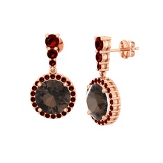 Dumanlı kuvars ve garnet 14 ayar rose altın küpe