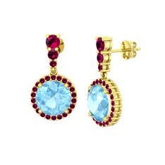 Akuamarin ve rodolit garnet 14 ayar altın küpe