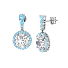 Swarovski ve akuamarin 14 ayar beyaz altın küpe