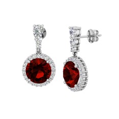 Garnet ve beyaz zirkon 14 ayar beyaz altın küpe