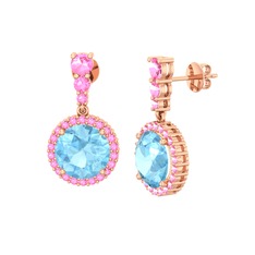 Lavinya Küpe - Akuamarin ve pembe kuvars 14 ayar rose altın küpe #1ucjq9o