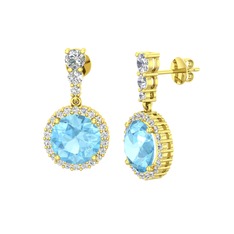 Akuamarin ve swarovski 8 ayar altın küpe