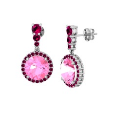 Lavinya Küpe - Pembe kuvars ve rodolit garnet 14 ayar beyaz altın küpe #1v2xxbg