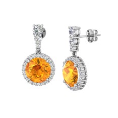 Lavinya Küpe - Sitrin ve swarovski 18 ayar beyaz altın küpe #1v8xgc3