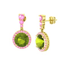 Lavinya Küpe - Peridot ve pembe kuvars 18 ayar altın küpe #1vfrc14