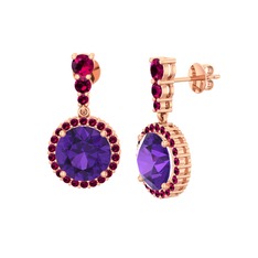 Ametist ve rodolit garnet 18 ayar rose altın küpe