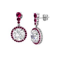 Lavinya Küpe - Beyaz zirkon ve rodolit garnet 14 ayar beyaz altın küpe #1w79ebj