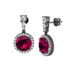 Lavinya Küpe - Rodolit garnet ve swarovski 925 ayar siyah rodyum kaplama gümüş küpe #1xp7vme