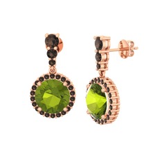 Peridot ve dumanlı kuvars 14 ayar rose altın küpe