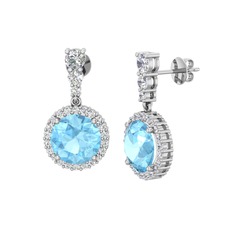 Akuamarin ve beyaz zirkon 8 ayar beyaz altın küpe