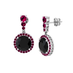 Siyah zirkon ve rodolit garnet 14 ayar beyaz altın küpe