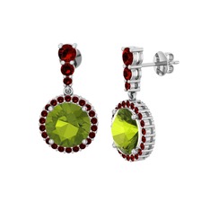 Lavinya Küpe - Peridot ve garnet 18 ayar beyaz altın küpe #2ogayp