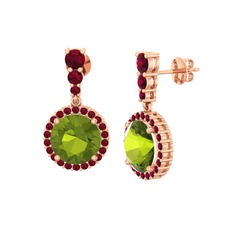 Peridot ve kök yakut 18 ayar rose altın küpe