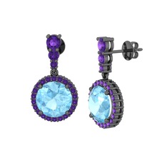 Lavinya Küpe - Akuamarin ve ametist 925 ayar siyah rodyum kaplama gümüş küpe #385alb