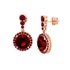 Garnet ve kök yakut 18 ayar rose altın küpe