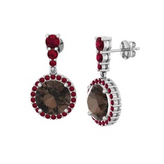 Lavinya Küpe - Dumanlı kuvars ve kök yakut 925 ayar gümüş küpe #405lc4